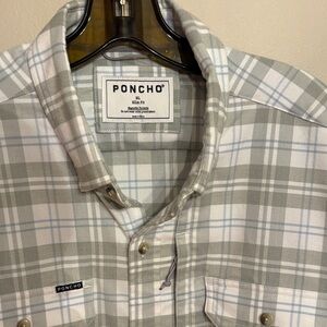 PONCHO Men’s Slim Fit Plaid Button-Down Shirt in Gray and White
